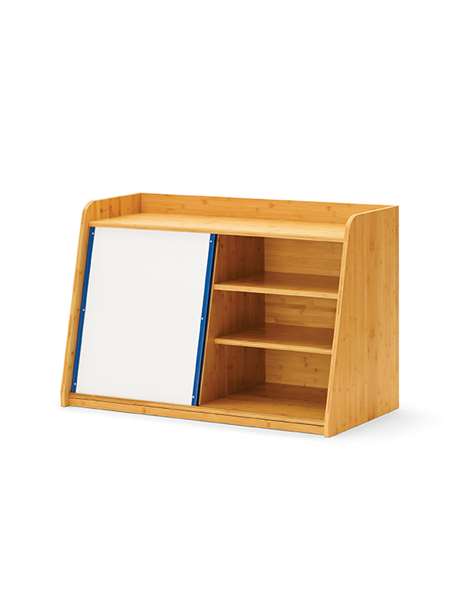 Write and Store Shelf with sliding magnetic whiteboard