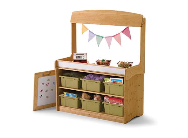 Make-Believe Stand with Hide-away Panel and sage tubs shown