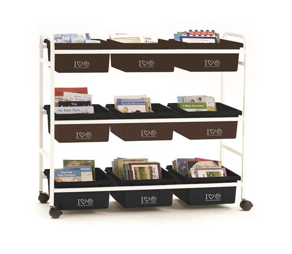 Book Browser Cart includes 9 Large Open Tubs (BB005-9-RCY)