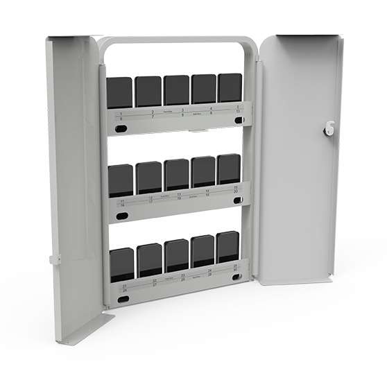 Wall Mount Phone Storage Cabinet, open
